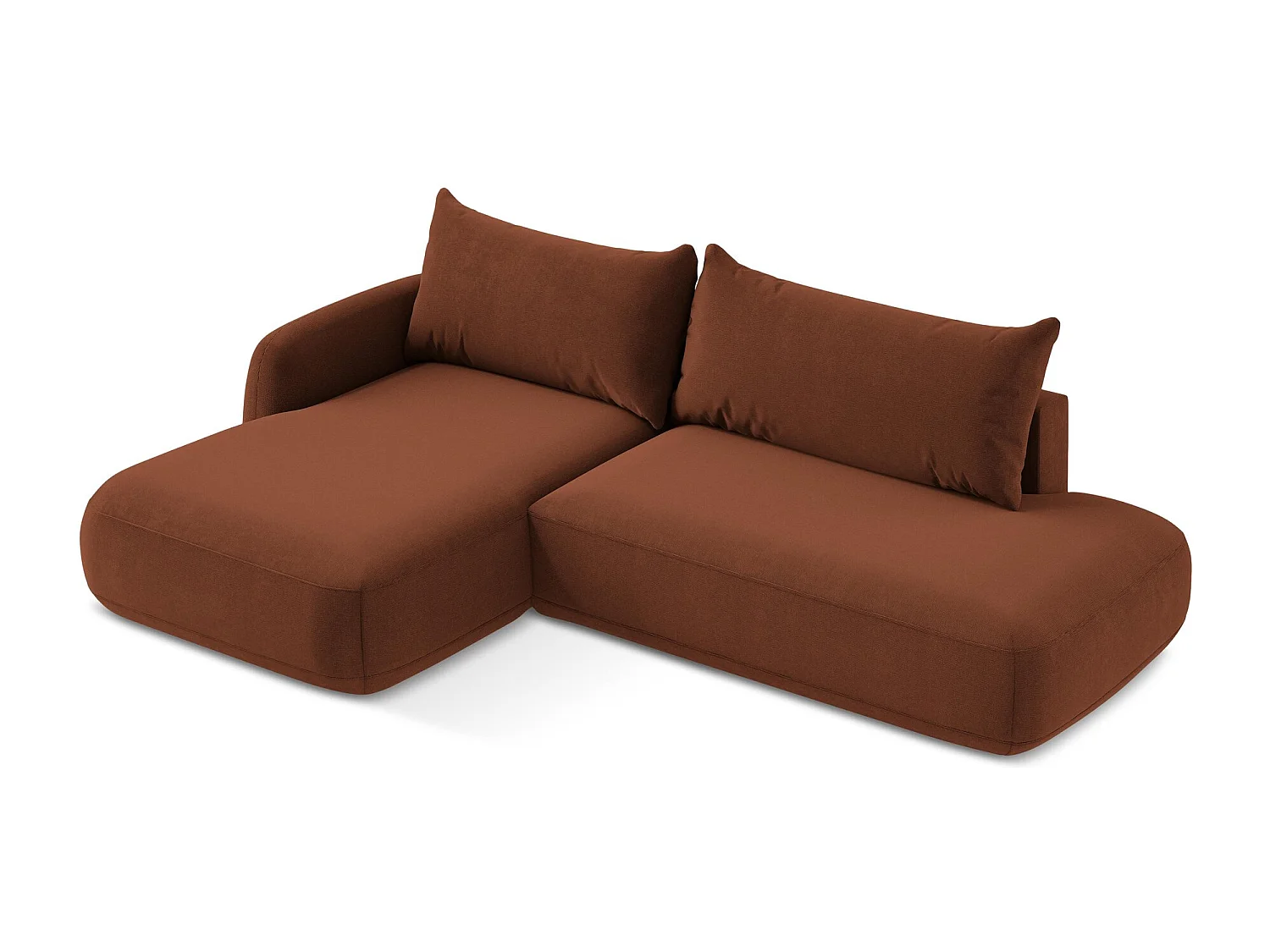 Canapé d’angle 3 places gauche convertible en tissu texturé - terre cuite - HALE