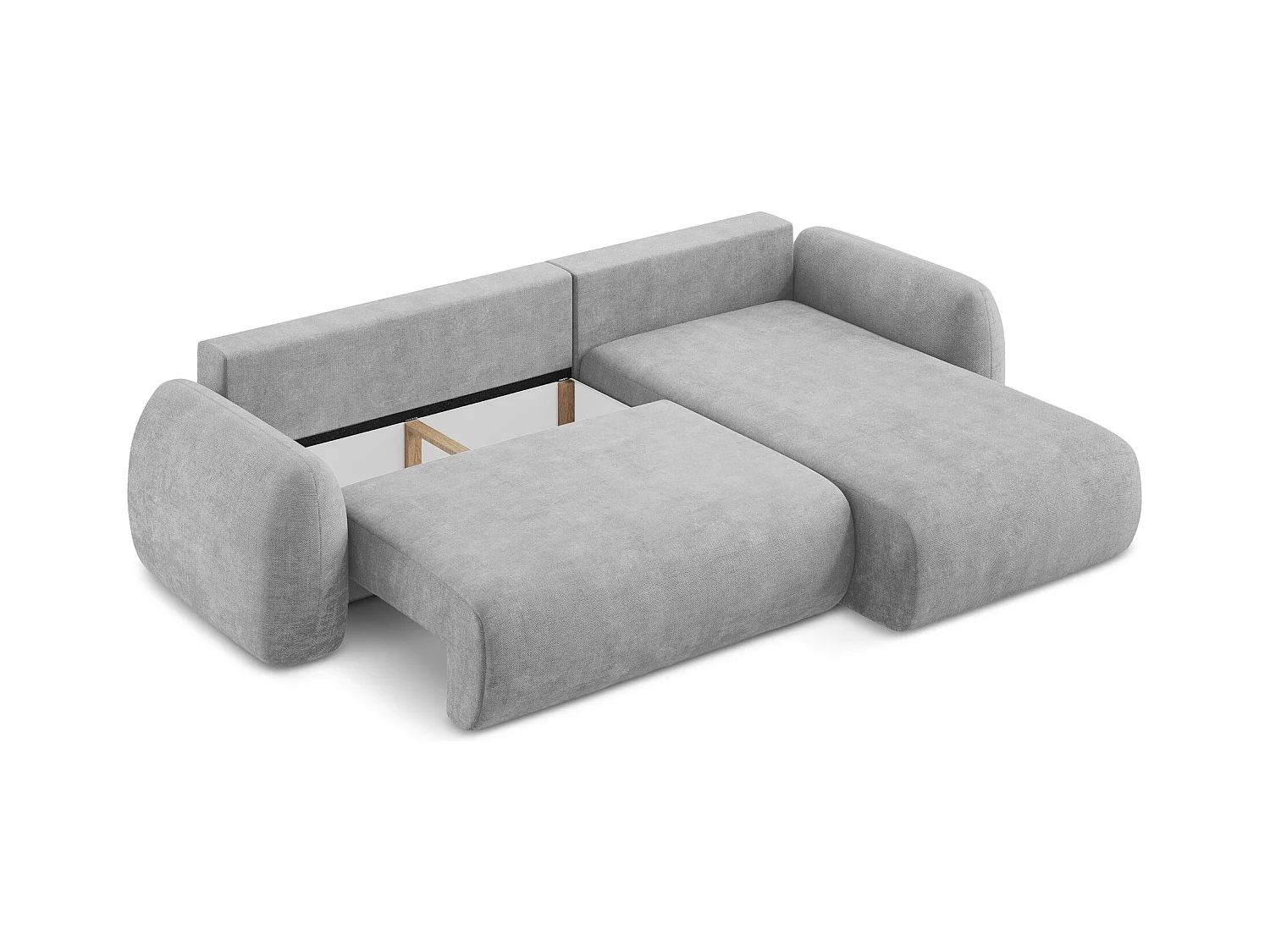 Canapé d'angle droit convertible en tissu chenille - gris clair - LOHI