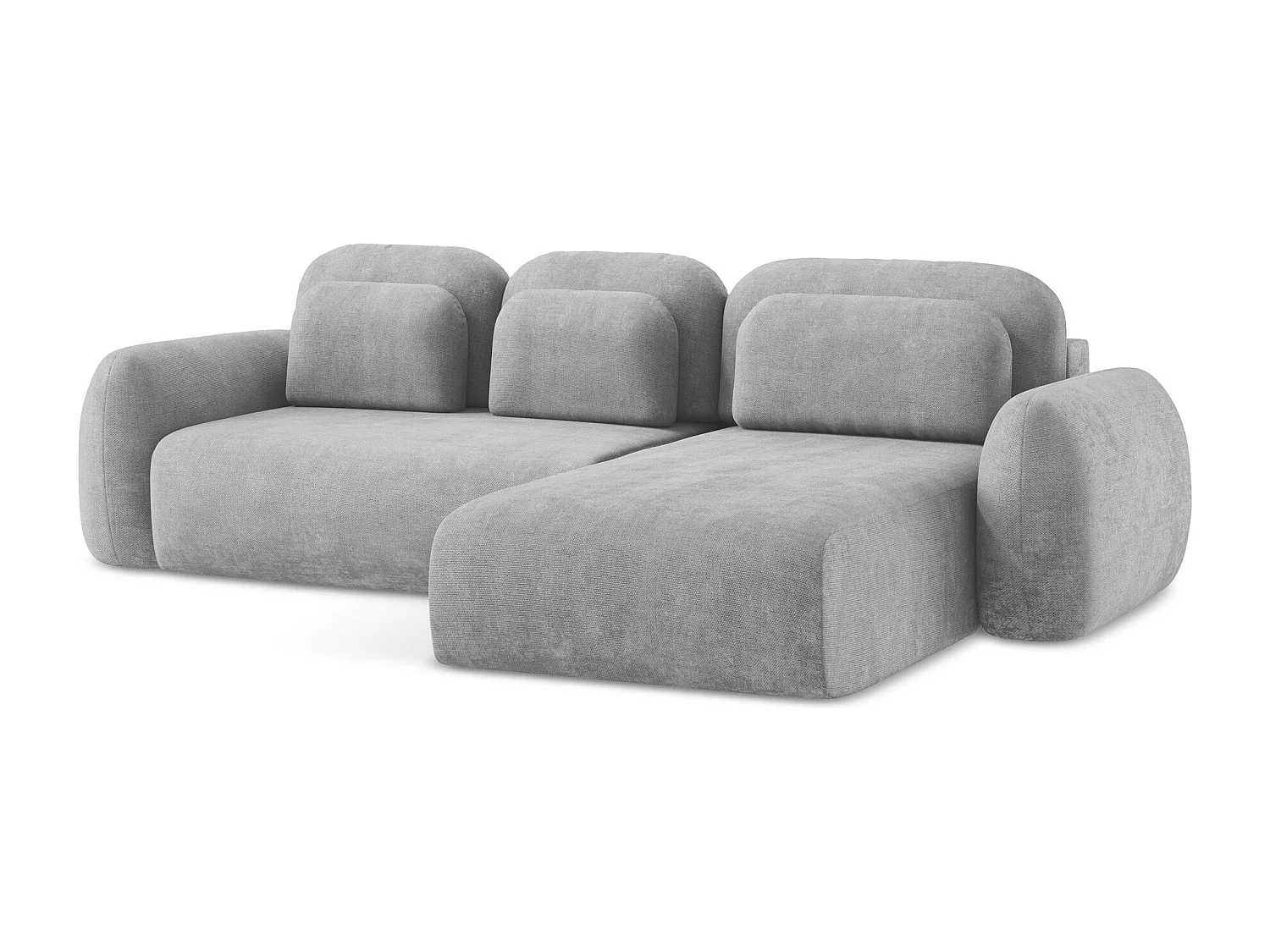 Canapé d'angle droit convertible en tissu chenille - gris clair - LOHI