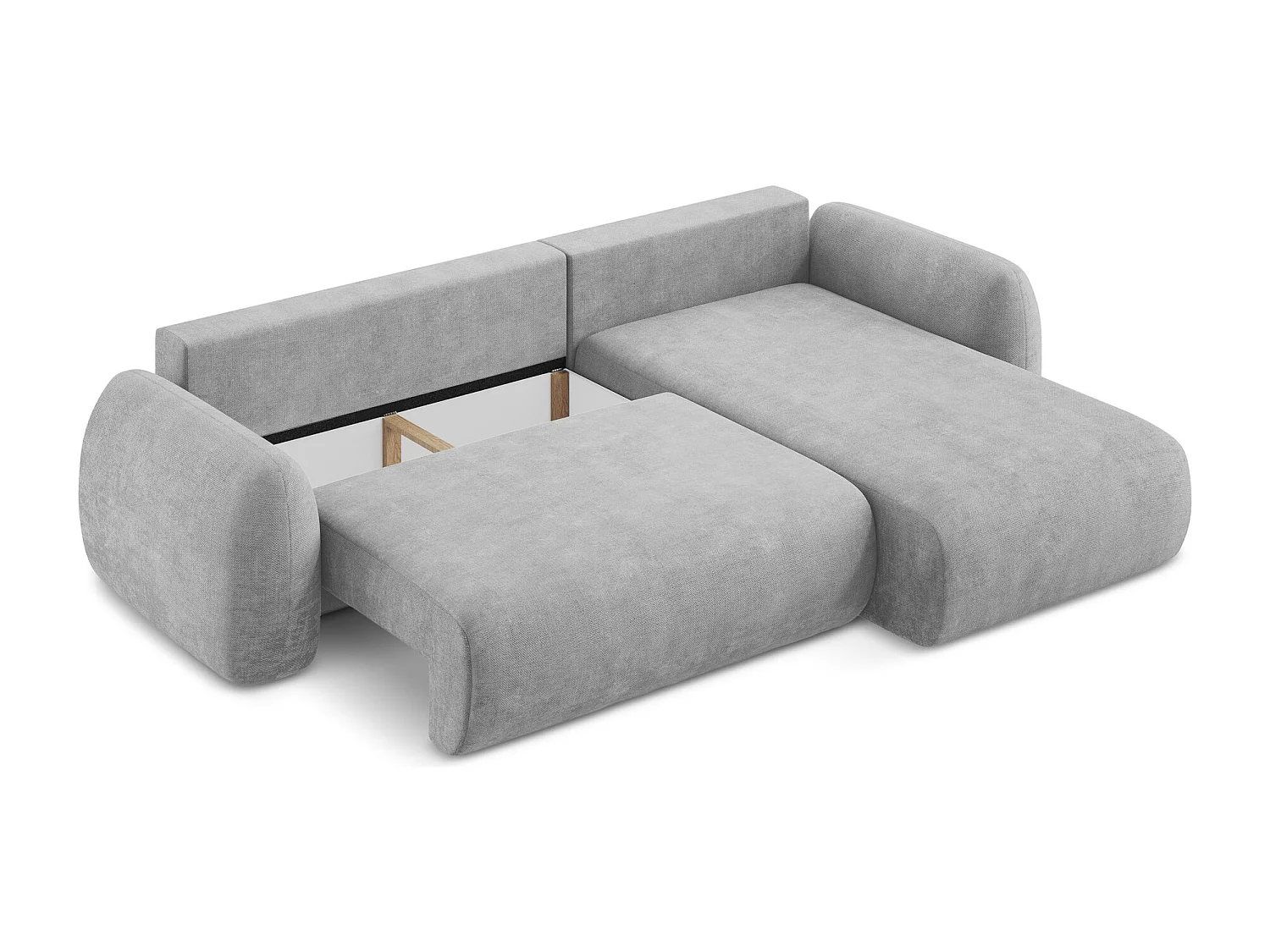 Canapé d'angle droit convertible en tissu chenille - gris clair - LOHI