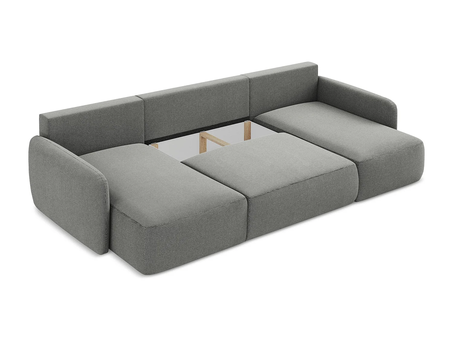 Canapé panoramique 4 places convertible en tissu texturé - gris - LILO