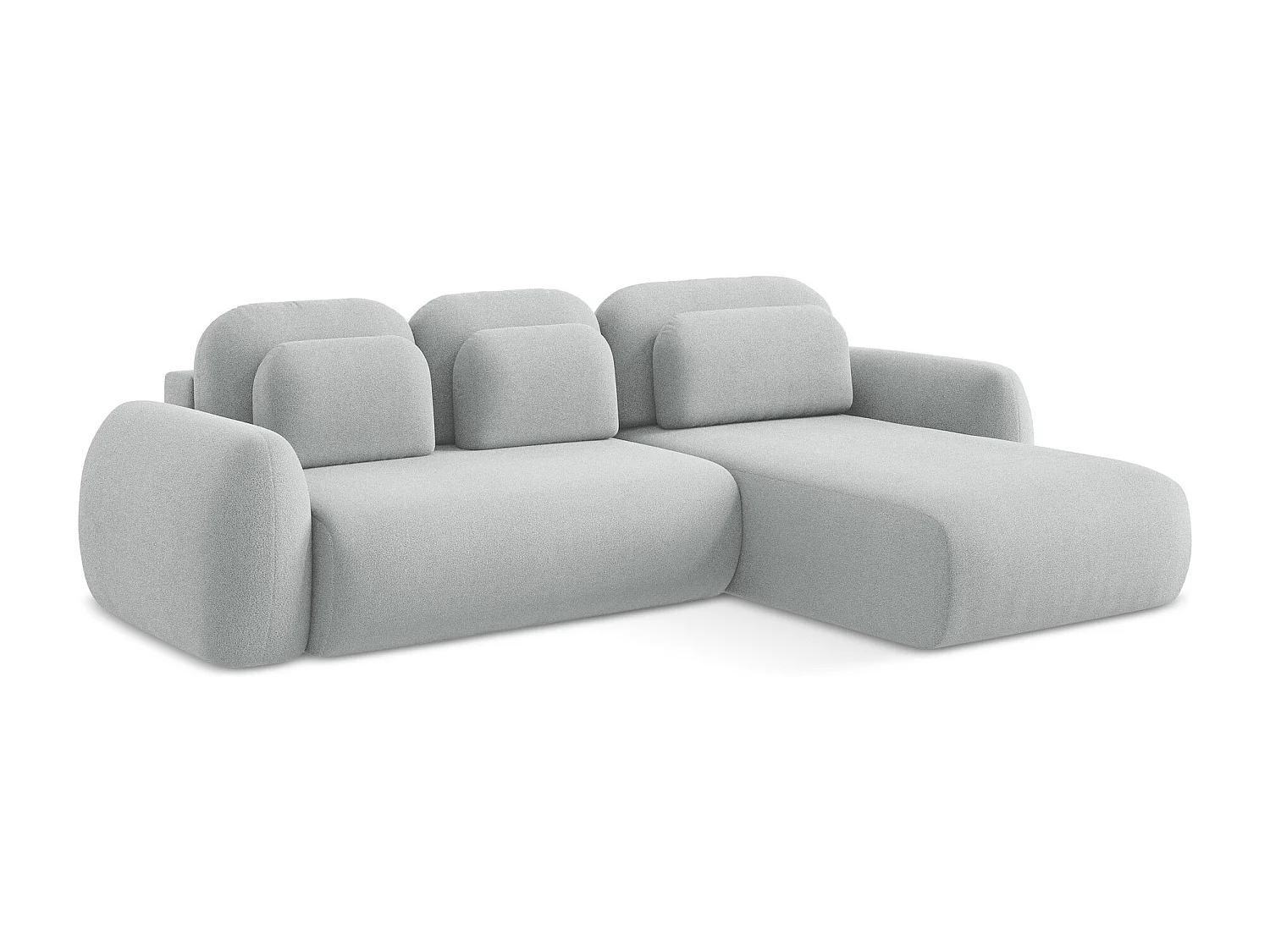 Canapé d'angle droit convertible en tissu bouclette - gris clair - LOHI