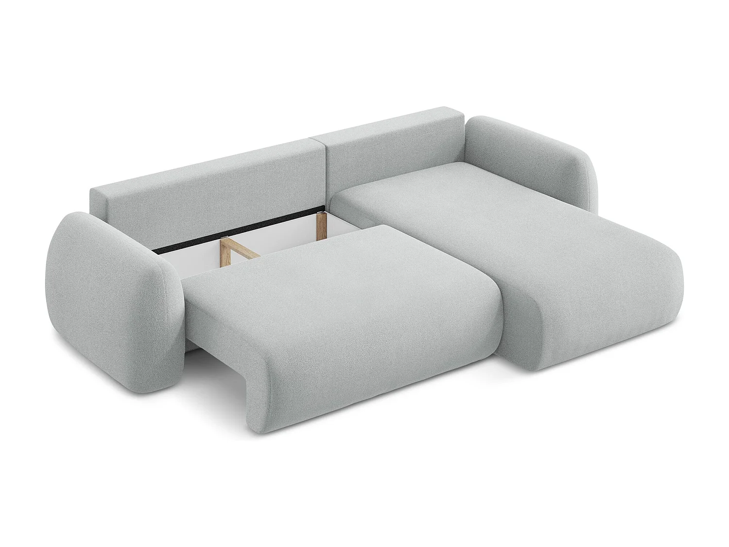 Canapé d'angle droit convertible en tissu bouclette - gris clair - LOHI