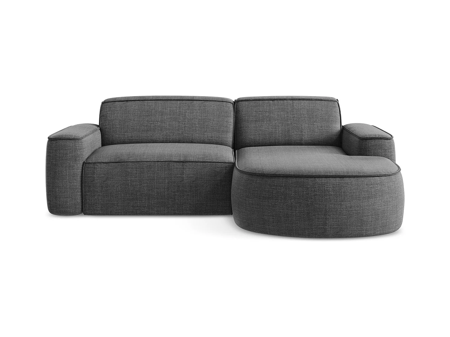 Canapé d'angle 2,5 places modulaire droit en tissu texturé - gris foncé - OMAO