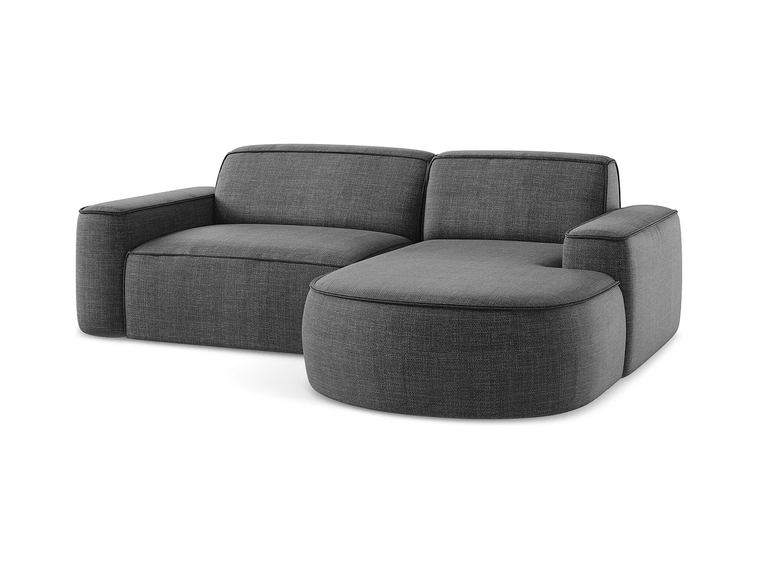 Canapé d'angle 2,5 places modulaire droit en tissu texturé - gris foncé - OMAO