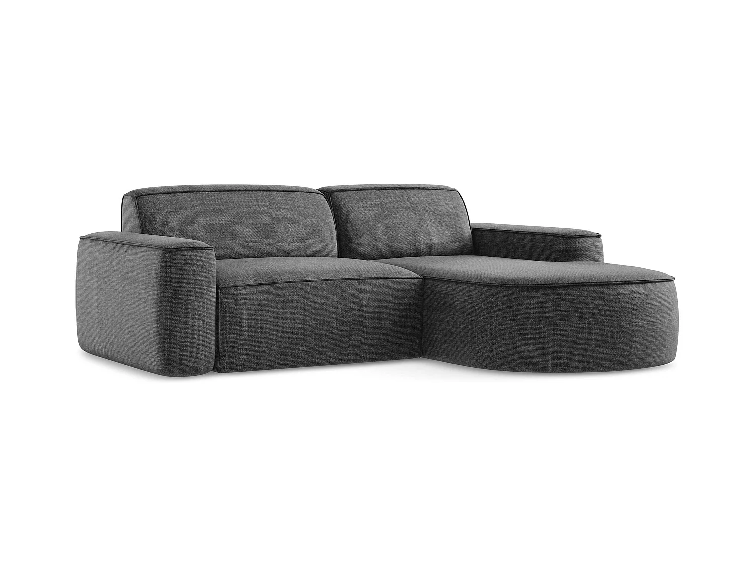 Canapé d'angle 2,5 places modulaire droit en tissu texturé - gris foncé - OMAO