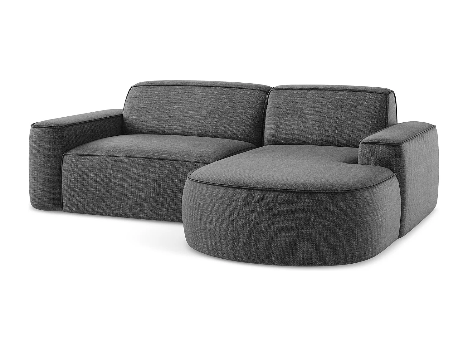 Canapé d'angle 2,5 places modulaire droit en tissu texturé - gris foncé - OMAO