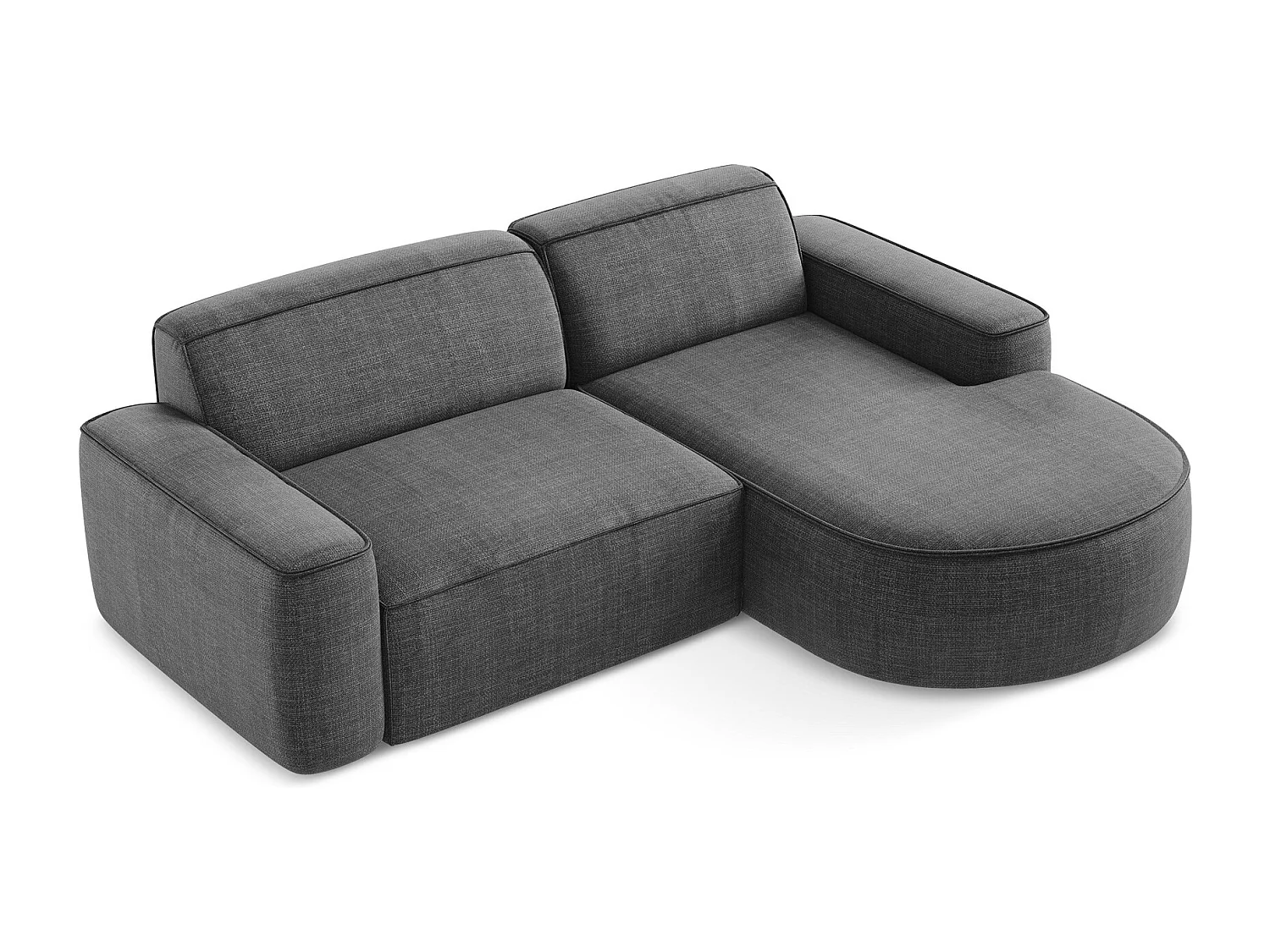 Canapé d'angle 2,5 places modulaire droit en tissu texturé - gris foncé - OMAO