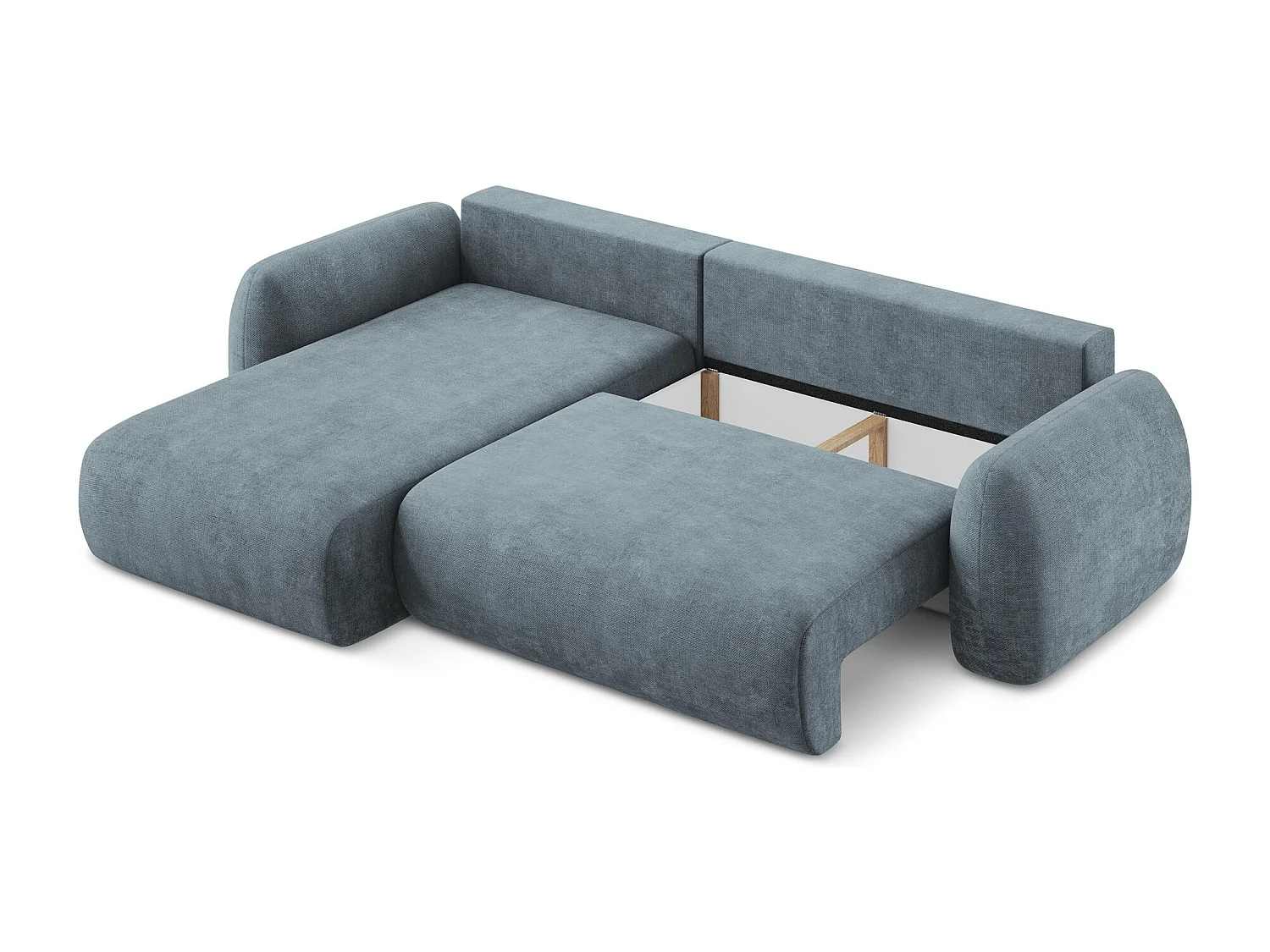 Canapé d’angle 3 places gauche convertible en tissu chenille - jeans - LOHI