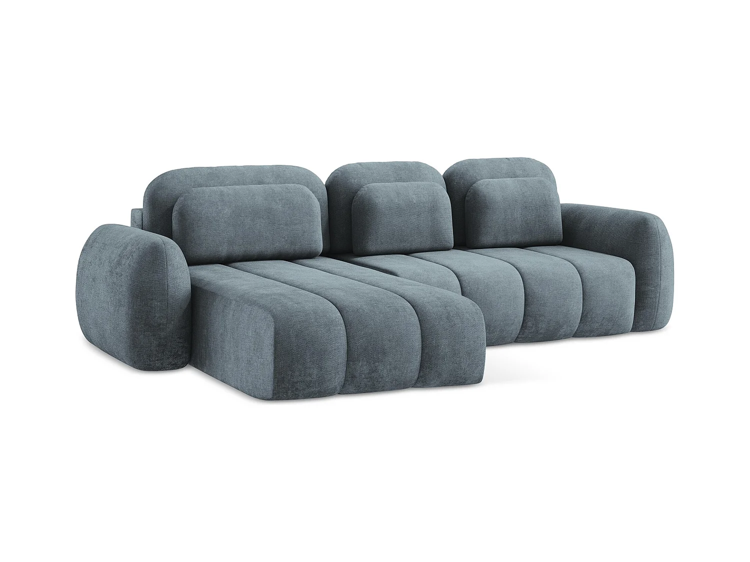 Canapé d’angle 3 places gauche convertible en tissu chenille - jeans - PELE