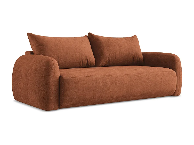 Driezits-slaapbank van terracotta chenille stof - HALE