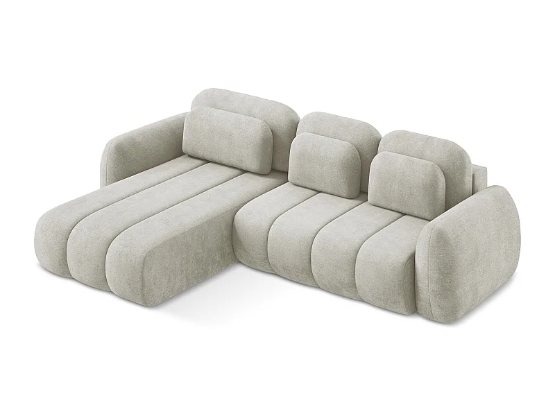 Canapé d’angle 3 places gauche convertible en tissu chenille - perle - PELE