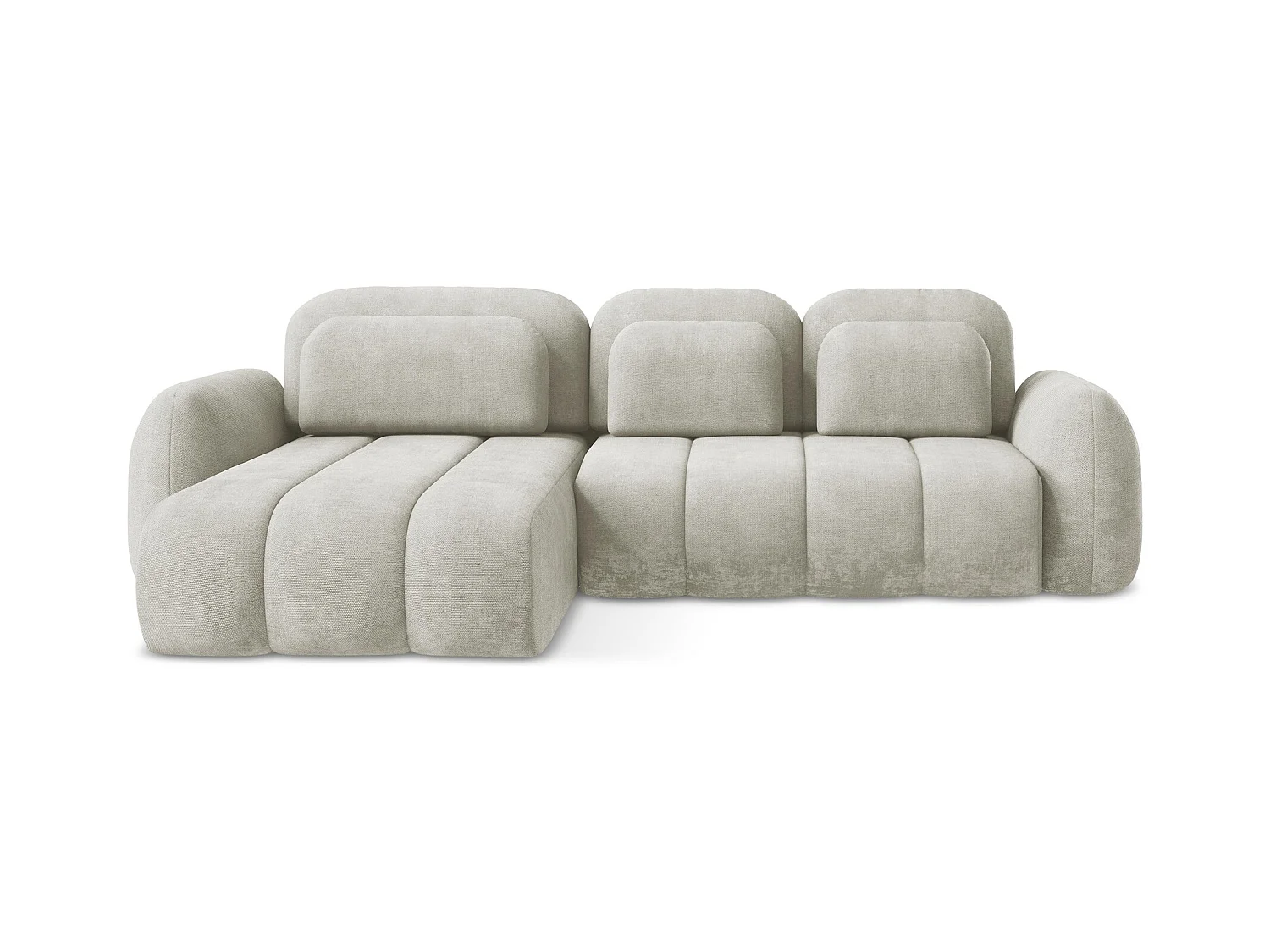 Canapé d’angle 3 places gauche convertible en tissu chenille - perle - PELE