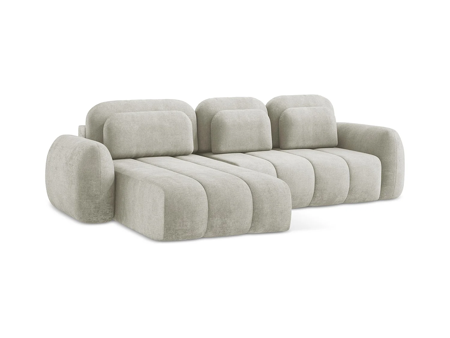 Canapé d’angle 3 places gauche convertible en tissu chenille - perle - PELE