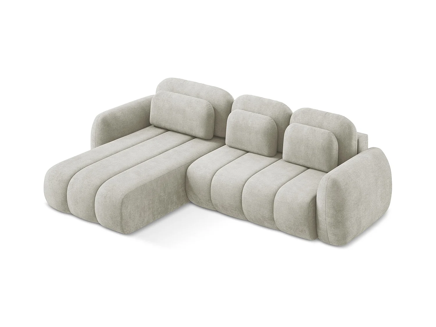 Canapé d’angle 3 places gauche convertible en tissu chenille - perle - PELE