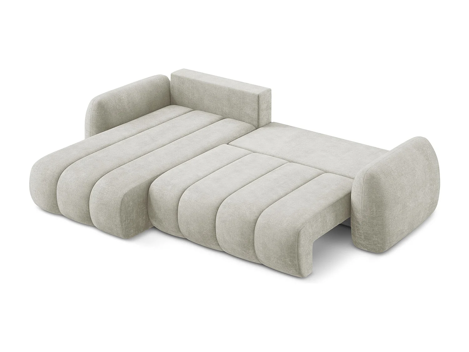 Canapé d’angle 3 places gauche convertible en tissu chenille - perle - PELE