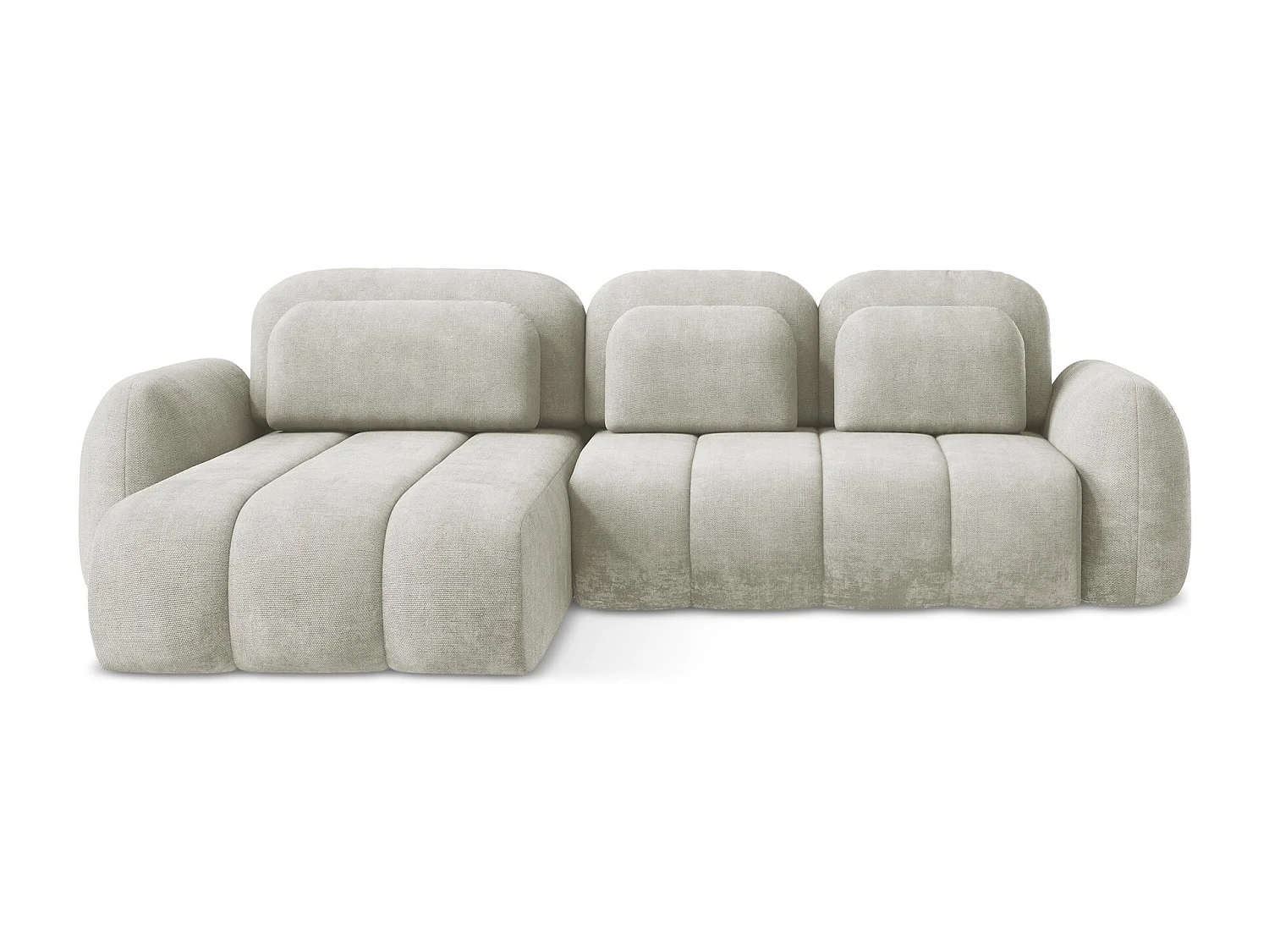 Canapé d’angle 3 places gauche convertible en tissu chenille - perle - PELE