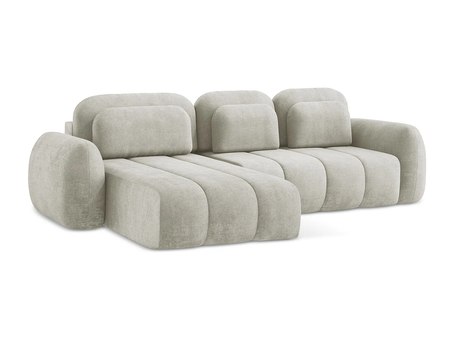 Canapé d’angle 3 places gauche convertible en tissu chenille - perle - PELE