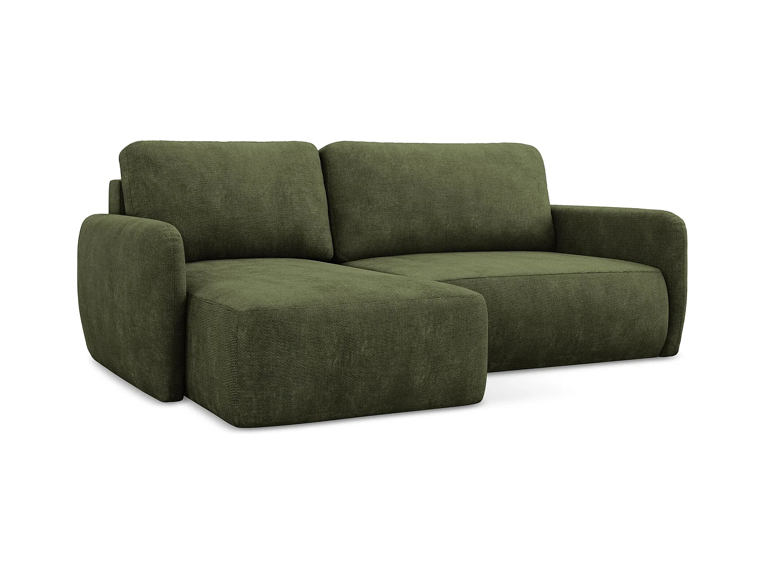 Canapé d’angle 2 places gauche convertible en tissu chenille - olive - LILO