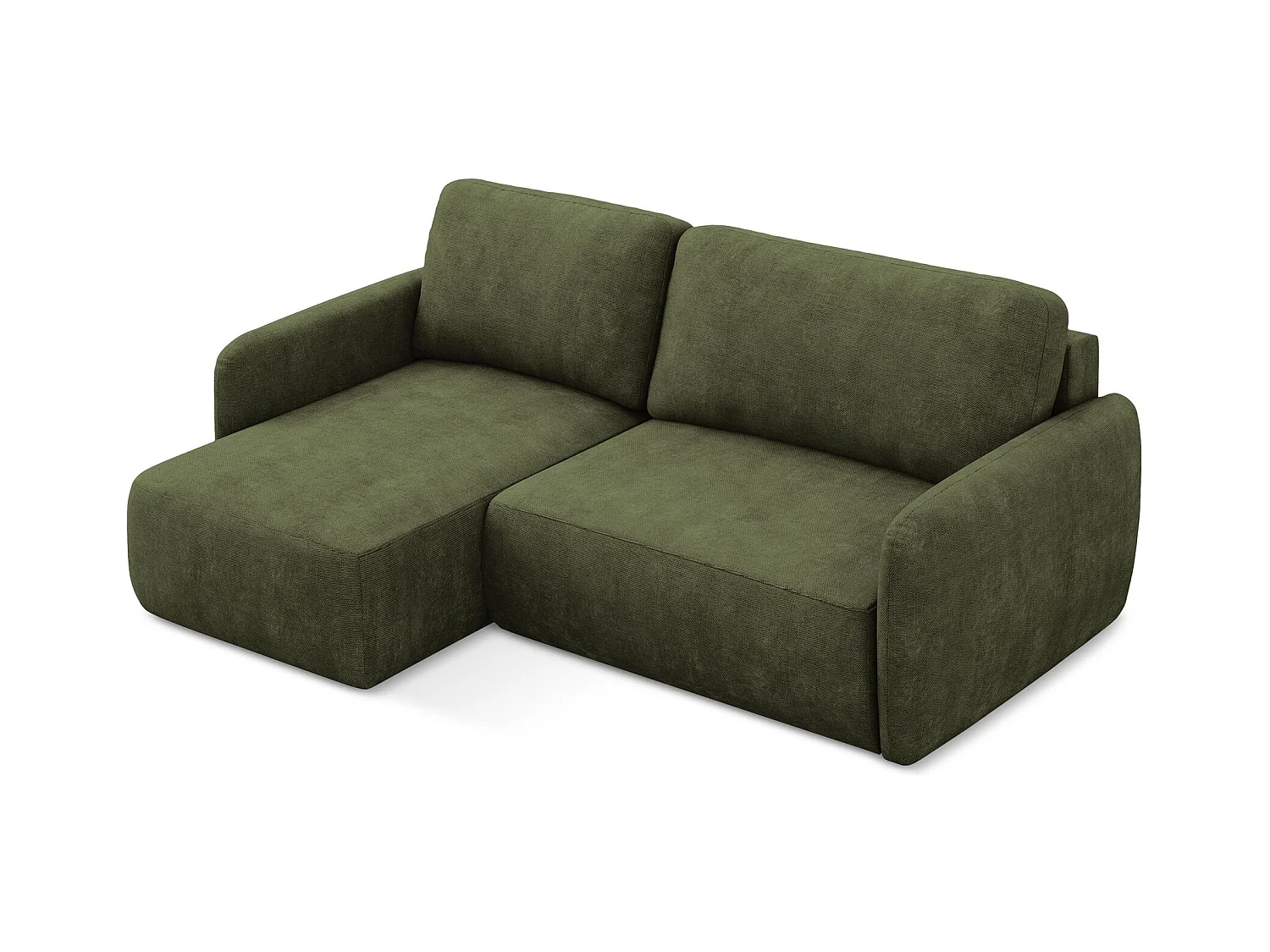 Canapé d’angle 2 places gauche convertible en tissu chenille - olive - LILO