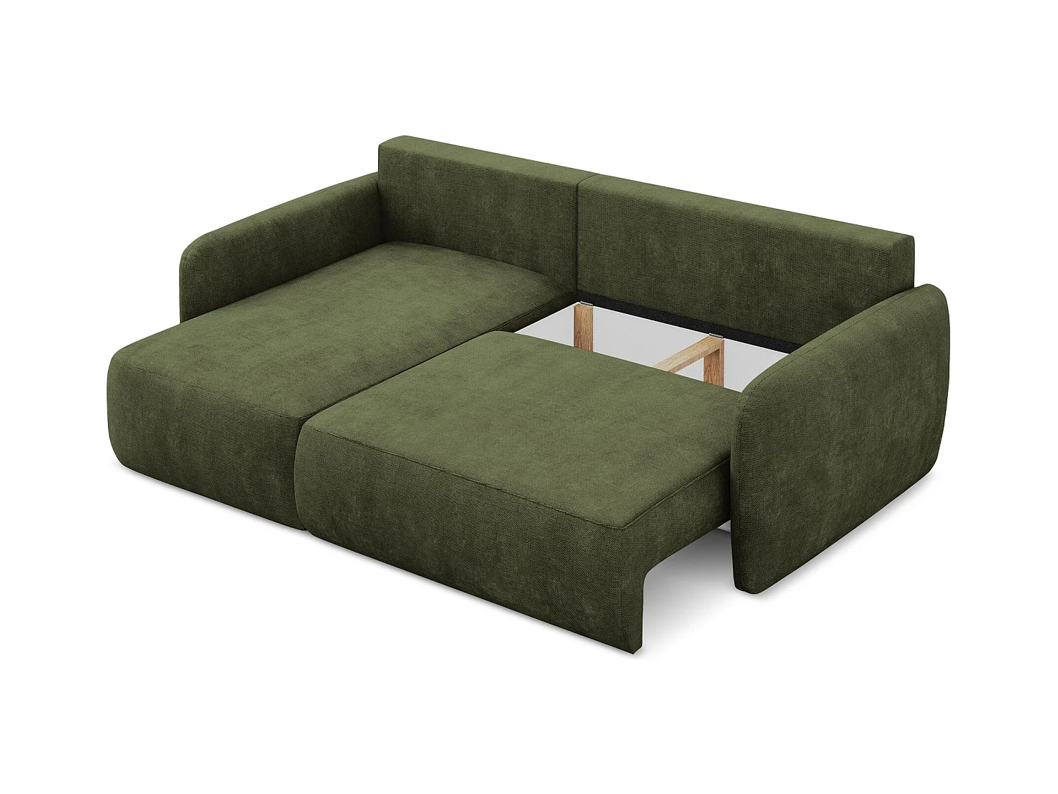 Canapé d’angle 2 places gauche convertible en tissu chenille - olive - LILO