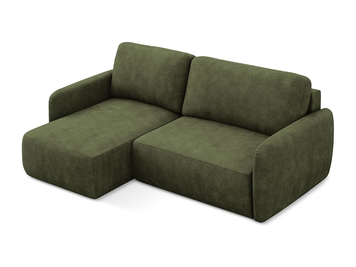 Canapé d’angle 2 places gauche convertible en tissu chenille - olive - LILO