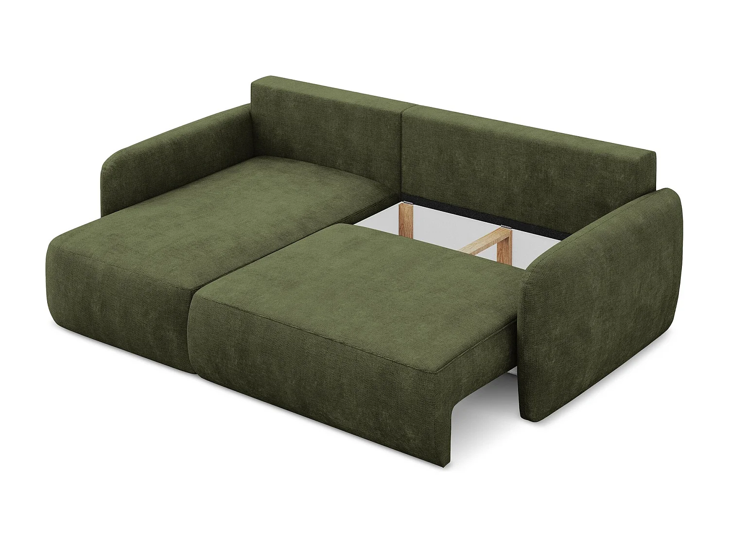 Canapé d’angle 2 places gauche convertible en tissu chenille - olive - LILO