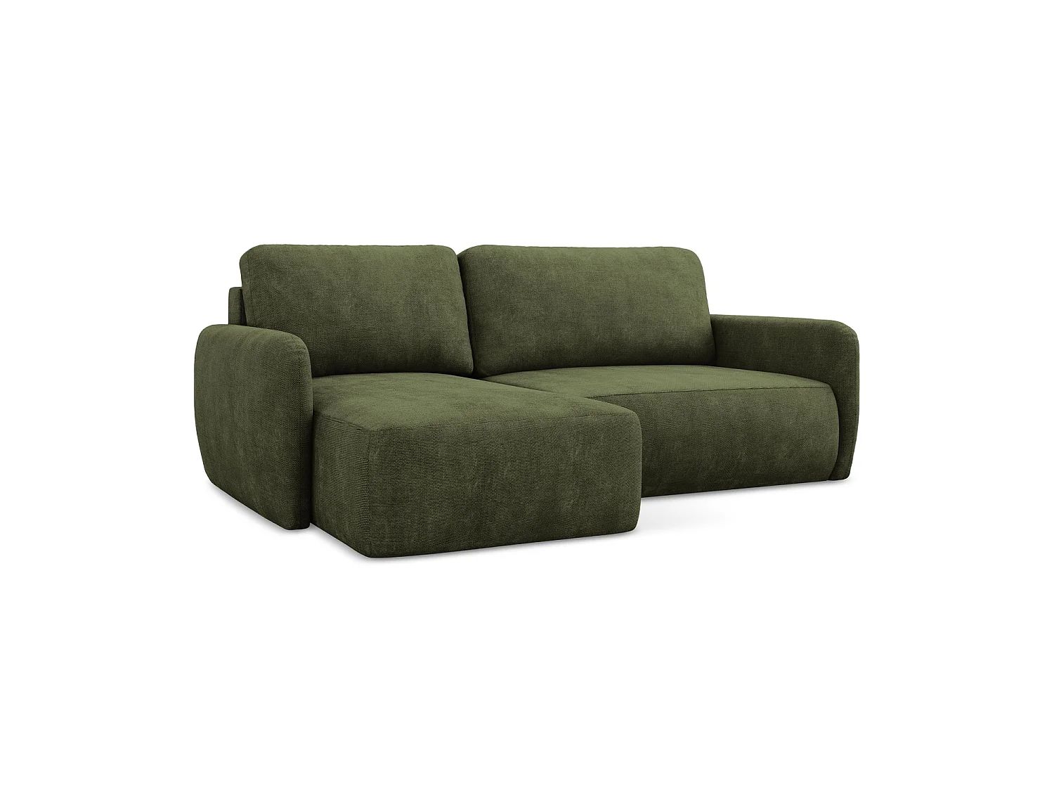 Canapé d’angle 2 places gauche convertible en tissu chenille - olive - CORLE