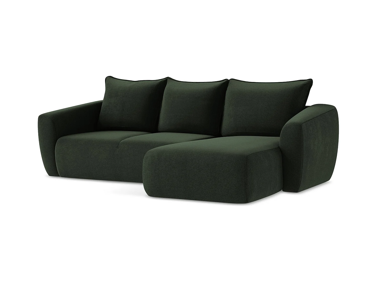 Canapé d'angle droit convertible en tissu texturé - bouteille verte - GUAVA