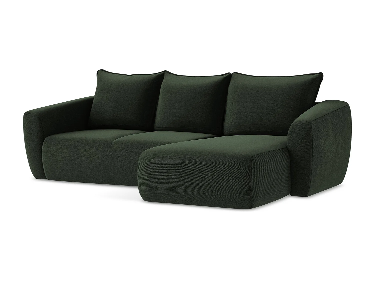 Canapé d'angle droit convertible en tissu texturé - bouteille verte - GUAVA