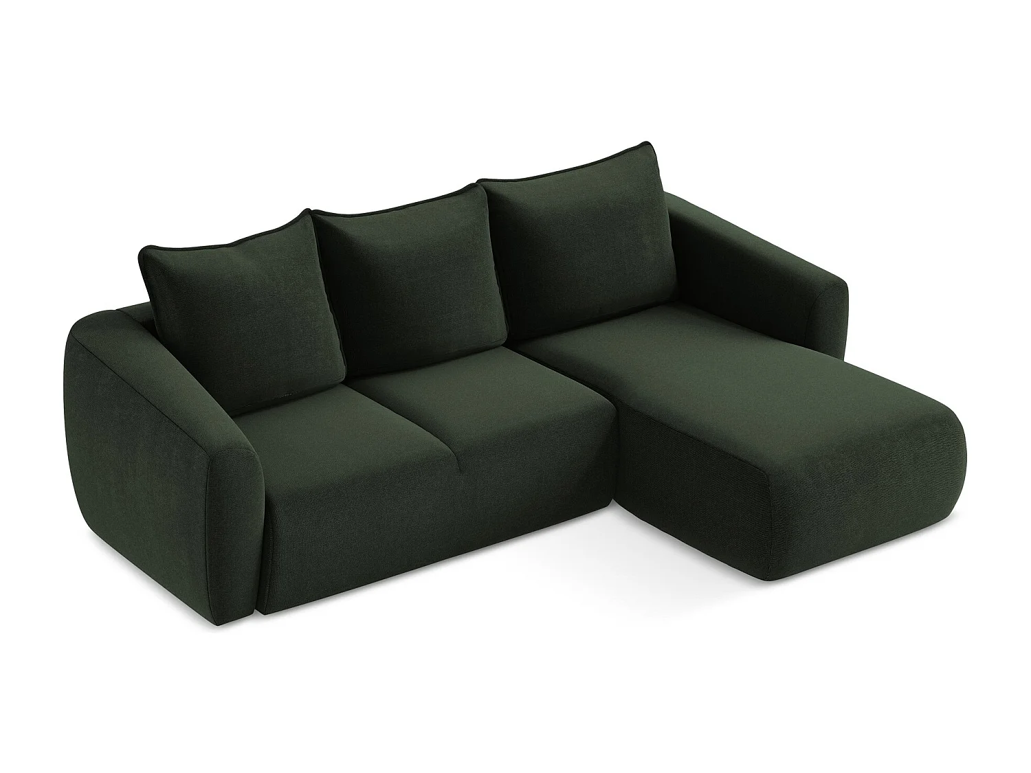 Canapé d'angle droit convertible en tissu texturé - bouteille verte - GUAVA