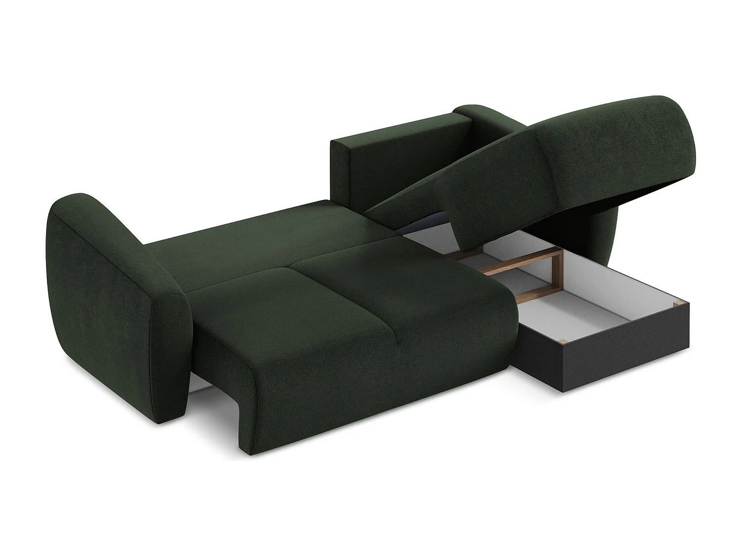 Canapé d'angle droit convertible en tissu texturé - bouteille verte - GUAVA