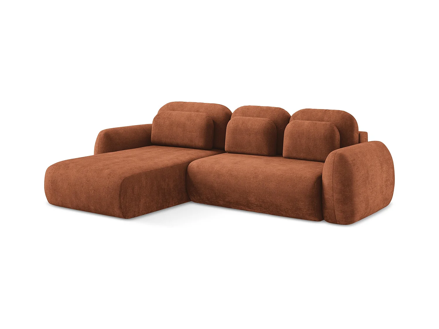 3-Sitzer Ecksofa mit Schlaffunktion - Ecke Links - Chenille - Terrakotta - LOHI
