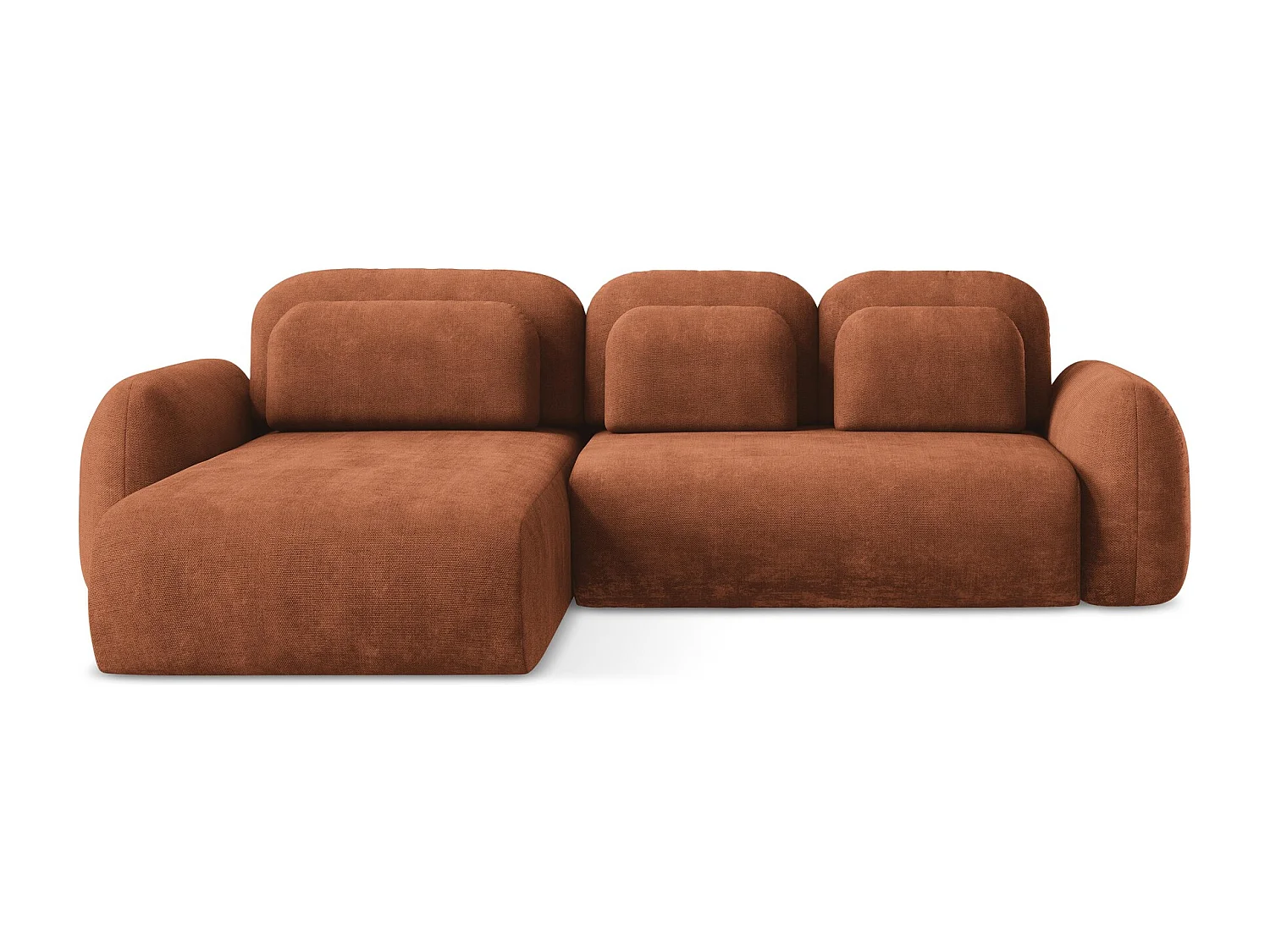 Canapé d’angle 3 places gauche convertible en tissu chenille - terre cuite - LOHI