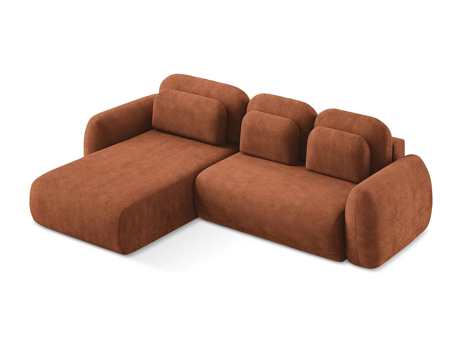 Canapé d’angle 3 places gauche convertible en tissu chenille - terre cuite - LOHI