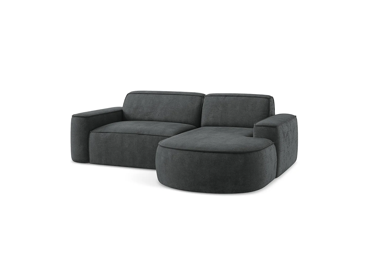 Canapé d'angle 2,5 places modulaire droit en tissu chenille - gris foncé - MELISSA
