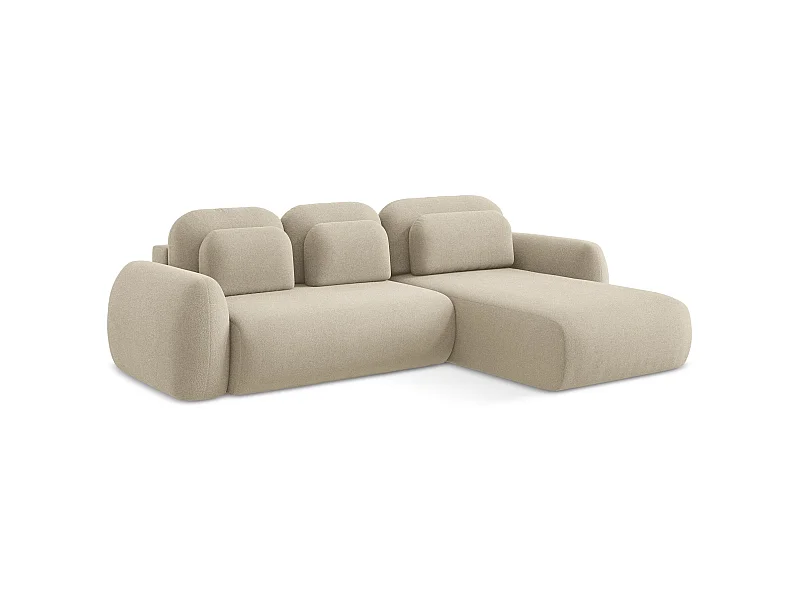 Canapé d'angle droit convertible en tissu bouclette - beige foncé - LOHI