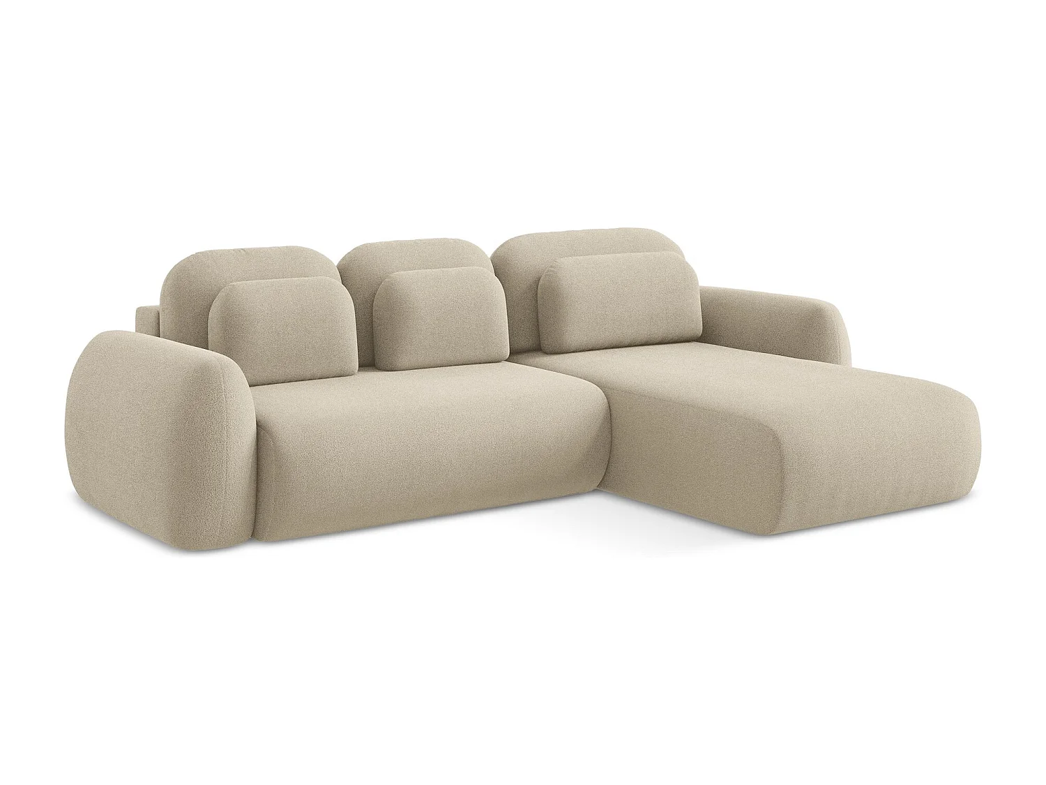 Canapé d'angle droit convertible en tissu bouclette - beige foncé - LOHI