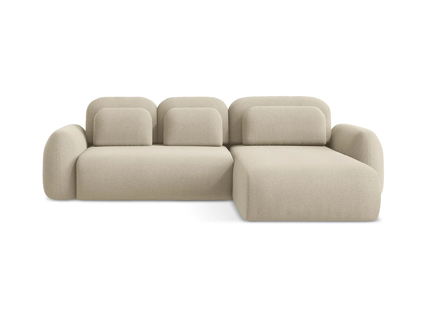 Canapé d'angle droit convertible en tissu bouclette - beige foncé - LOHI