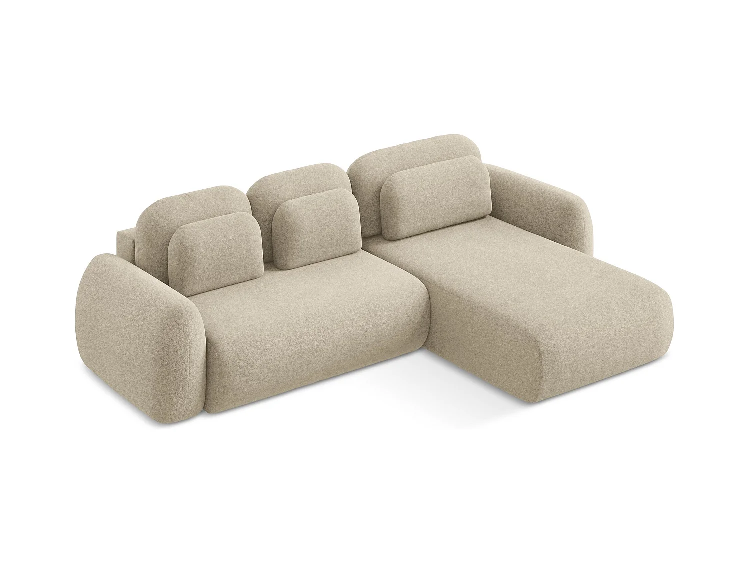Canapé d'angle droit convertible en tissu bouclette - beige foncé - LOHI