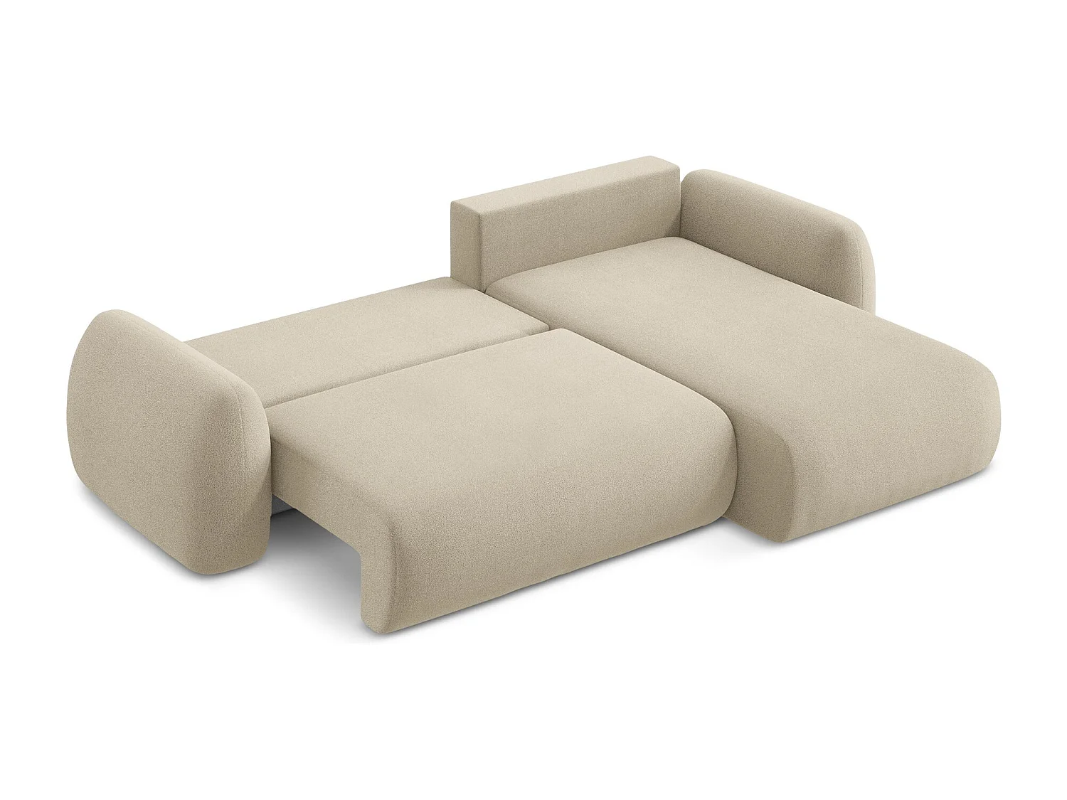 Canapé d'angle droit convertible en tissu bouclette - beige foncé - LOHI