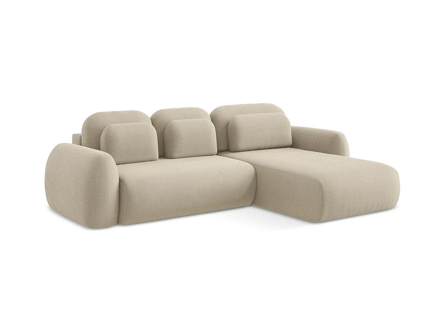 Canapé d'angle droit convertible en tissu bouclette - beige foncé - LOHI