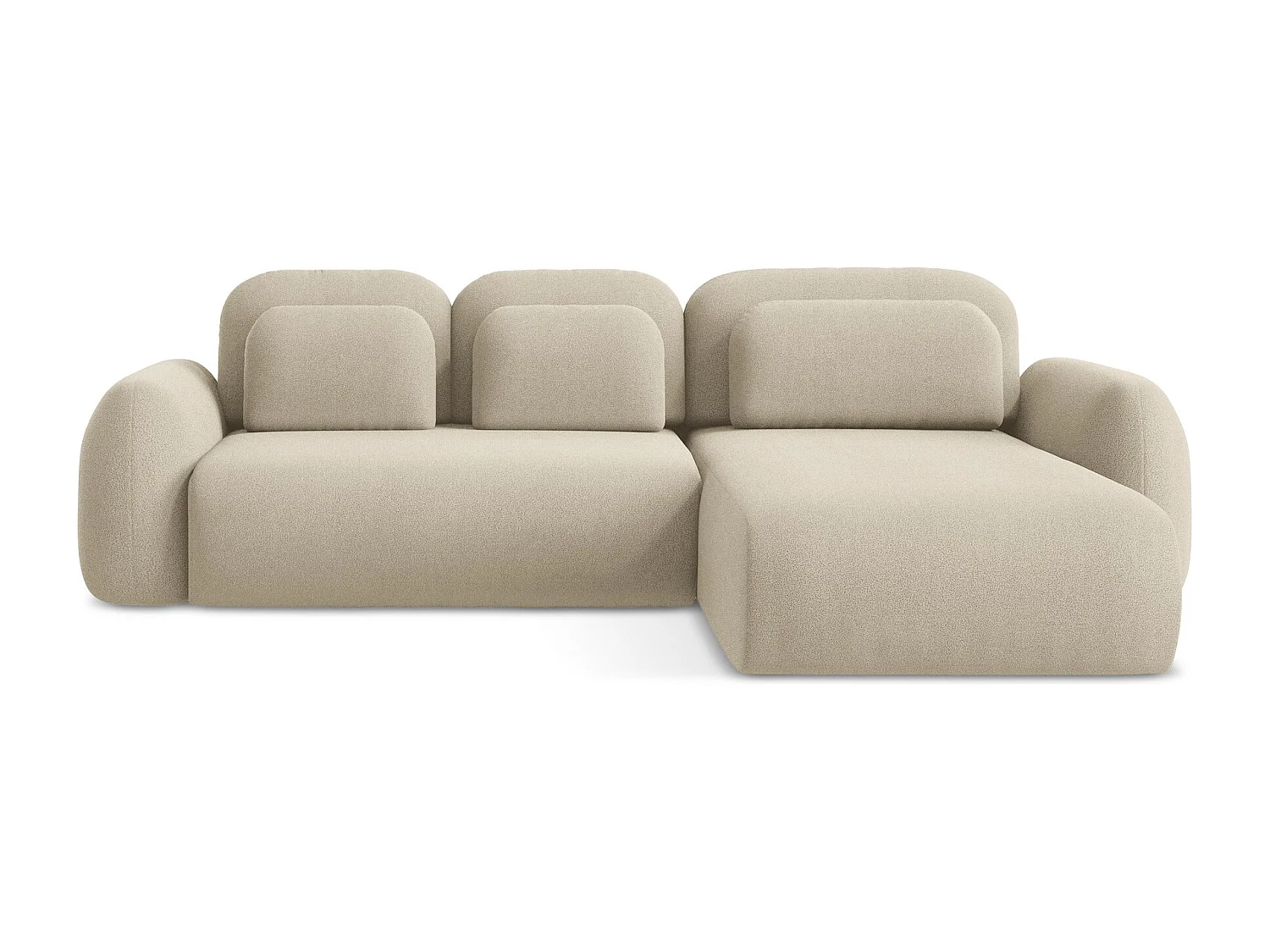 Canapé d'angle droit convertible en tissu bouclette - beige foncé - LOHI