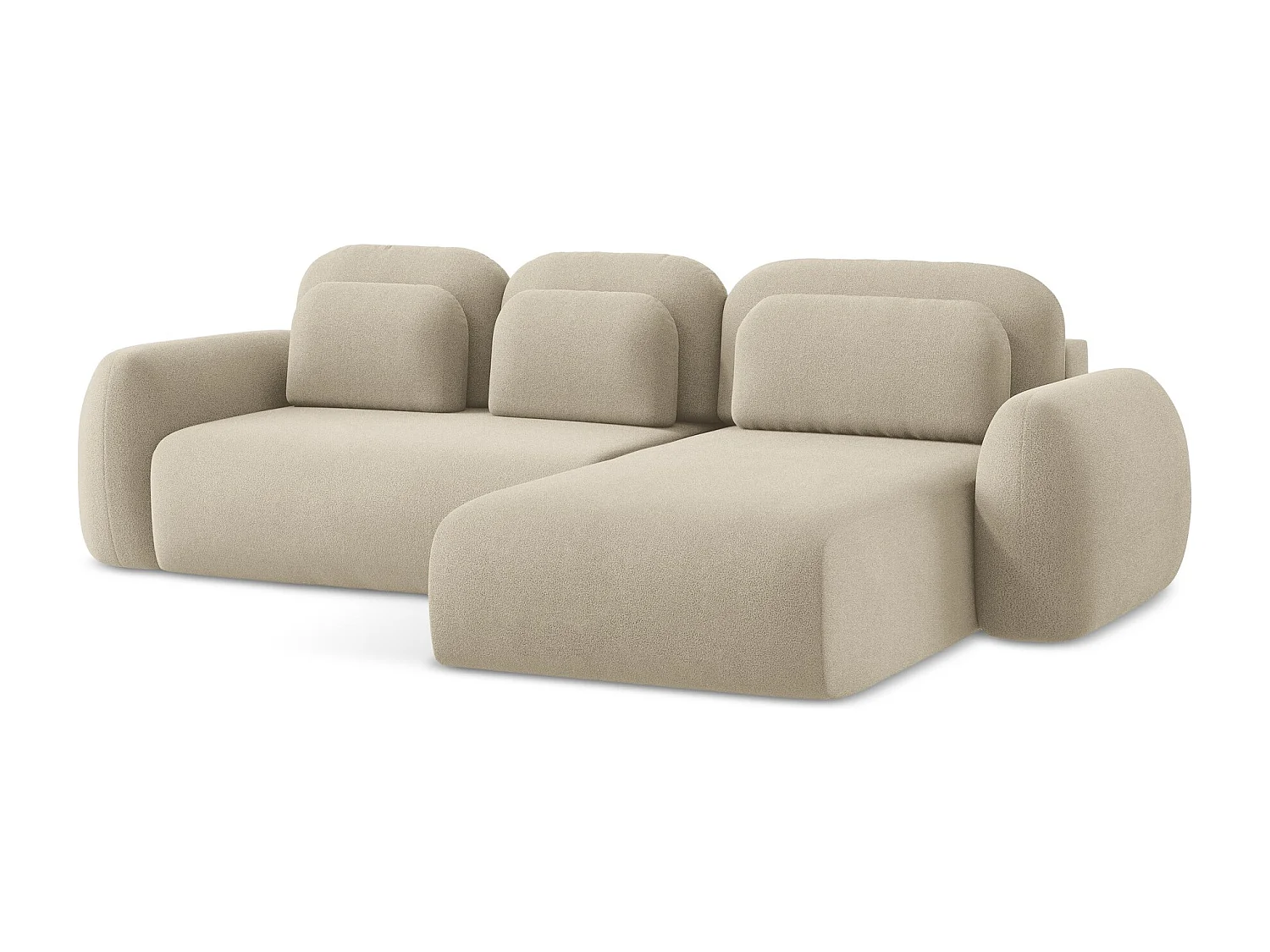 Canapé d'angle droit convertible en tissu bouclette - beige foncé - LOHI