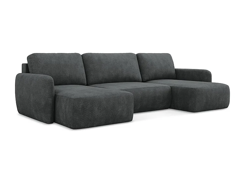 Sofa panoramiczna z funkcją spania - z tkaniny szenilowej - ciemny szary - LILO
