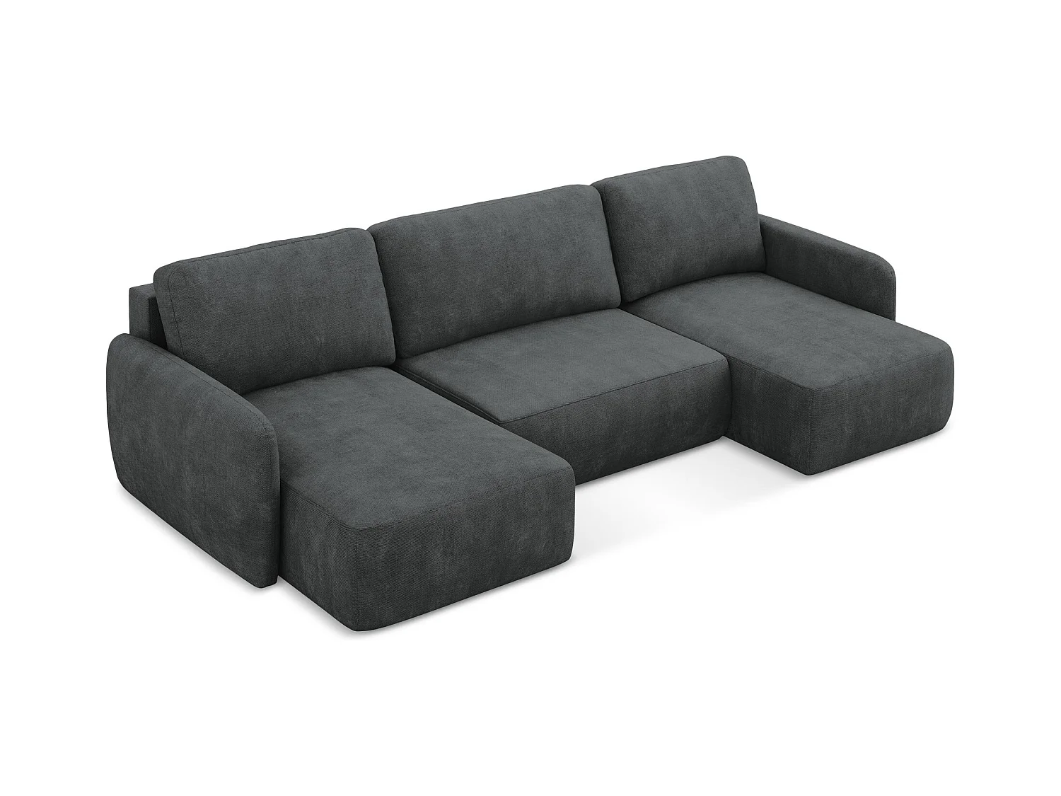 Canapé panoramique 4 places convertible en tissu chenille - gris foncé - LILO