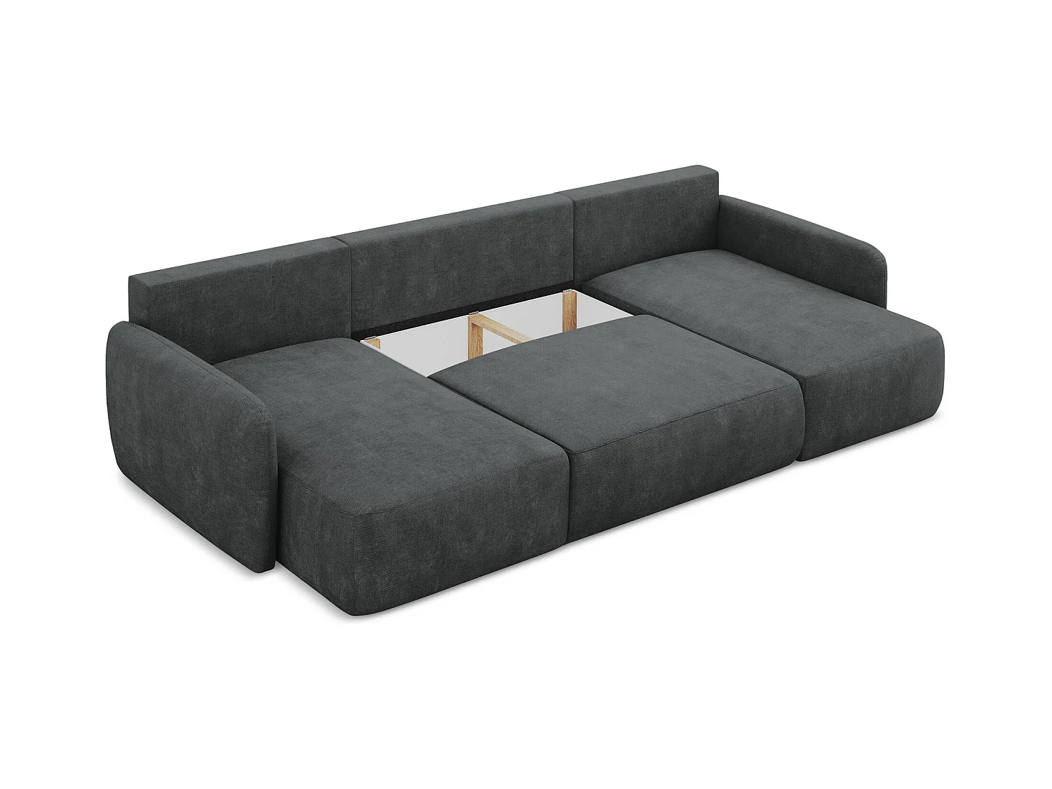 Canapé panoramique 4 places convertible en tissu chenille - gris foncé - LILO