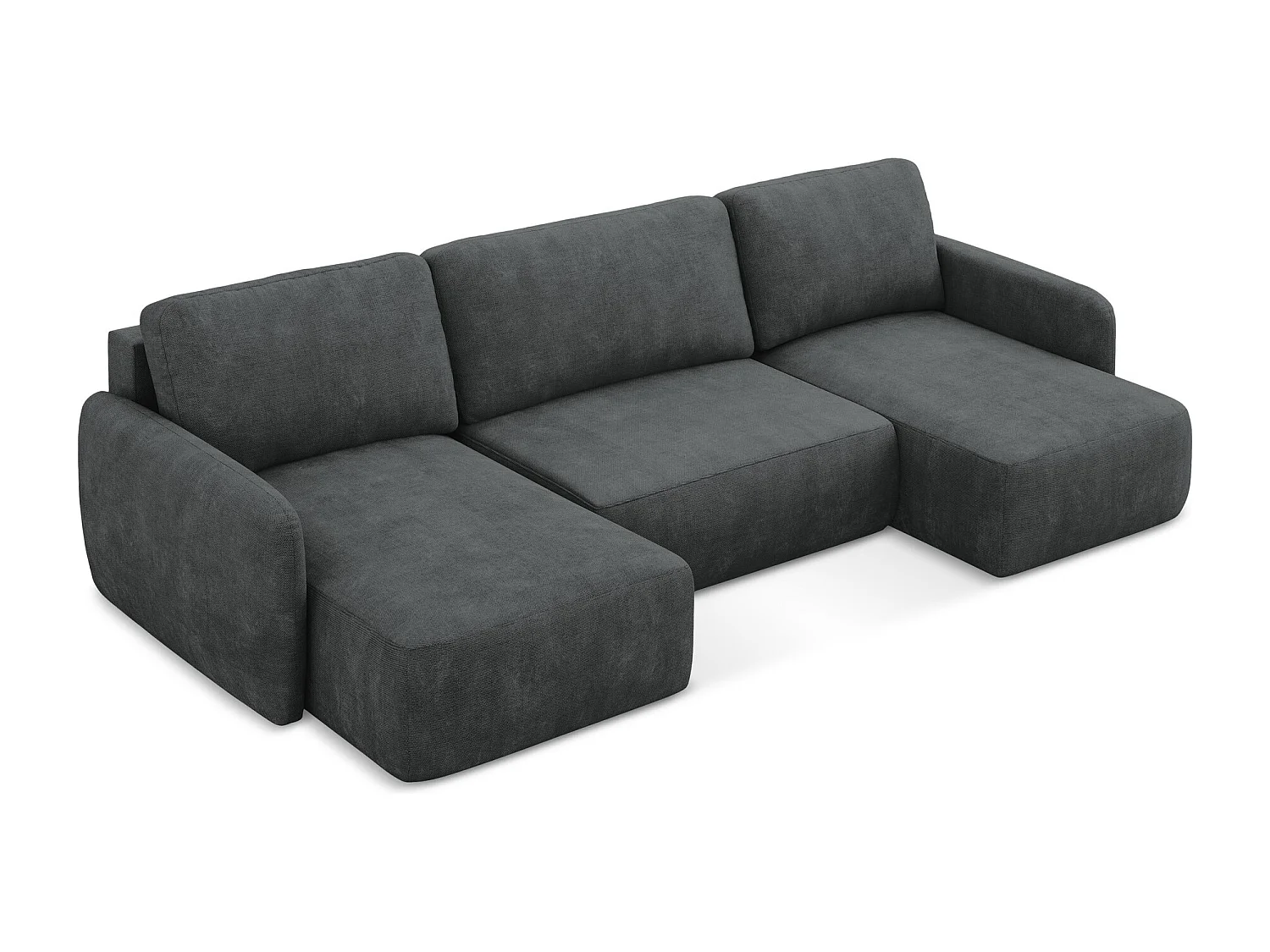 Canapé panoramique 4 places convertible en tissu chenille - gris foncé - LILO