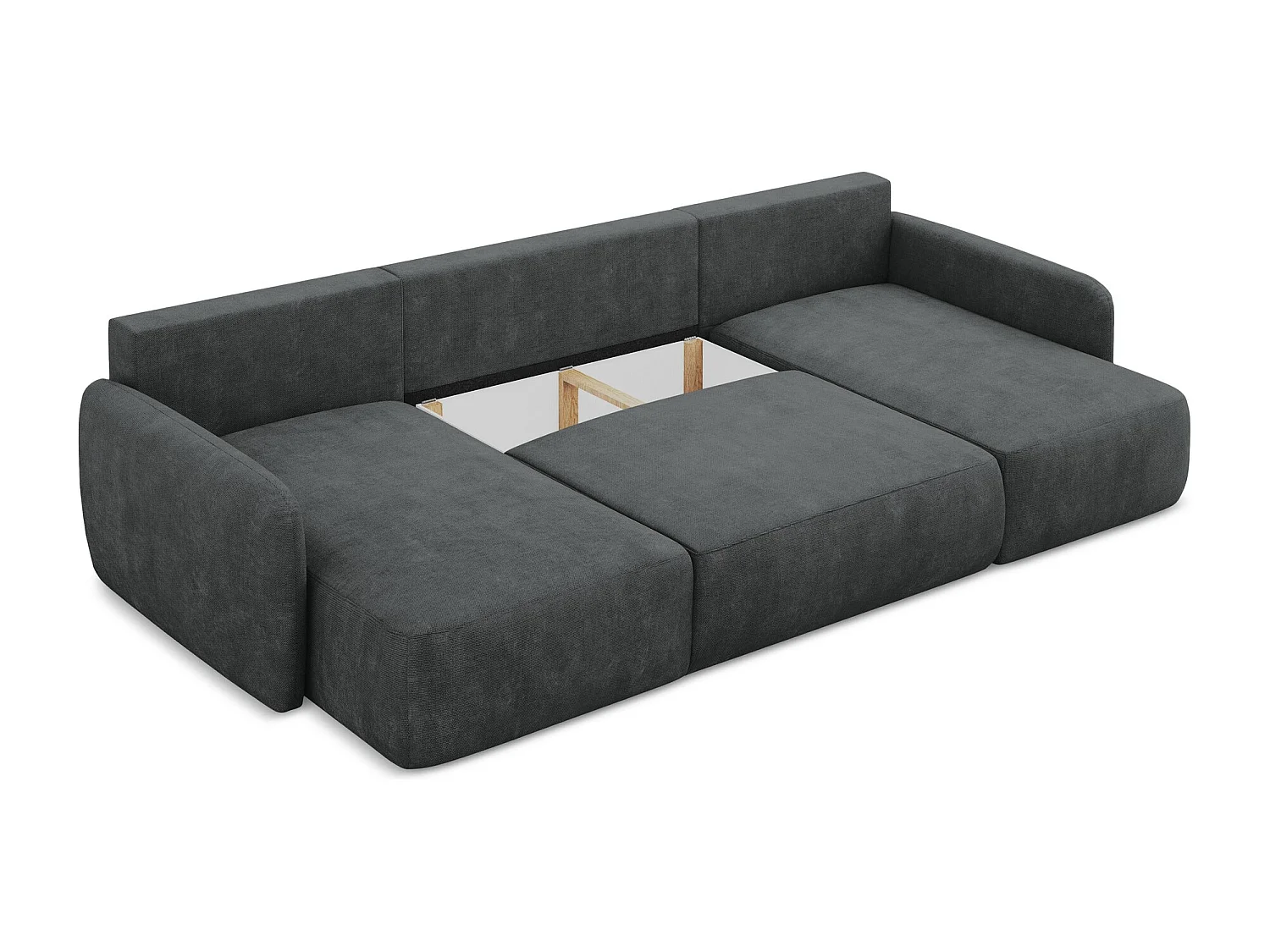 Canapé panoramique 4 places convertible en tissu chenille - gris foncé - LILO