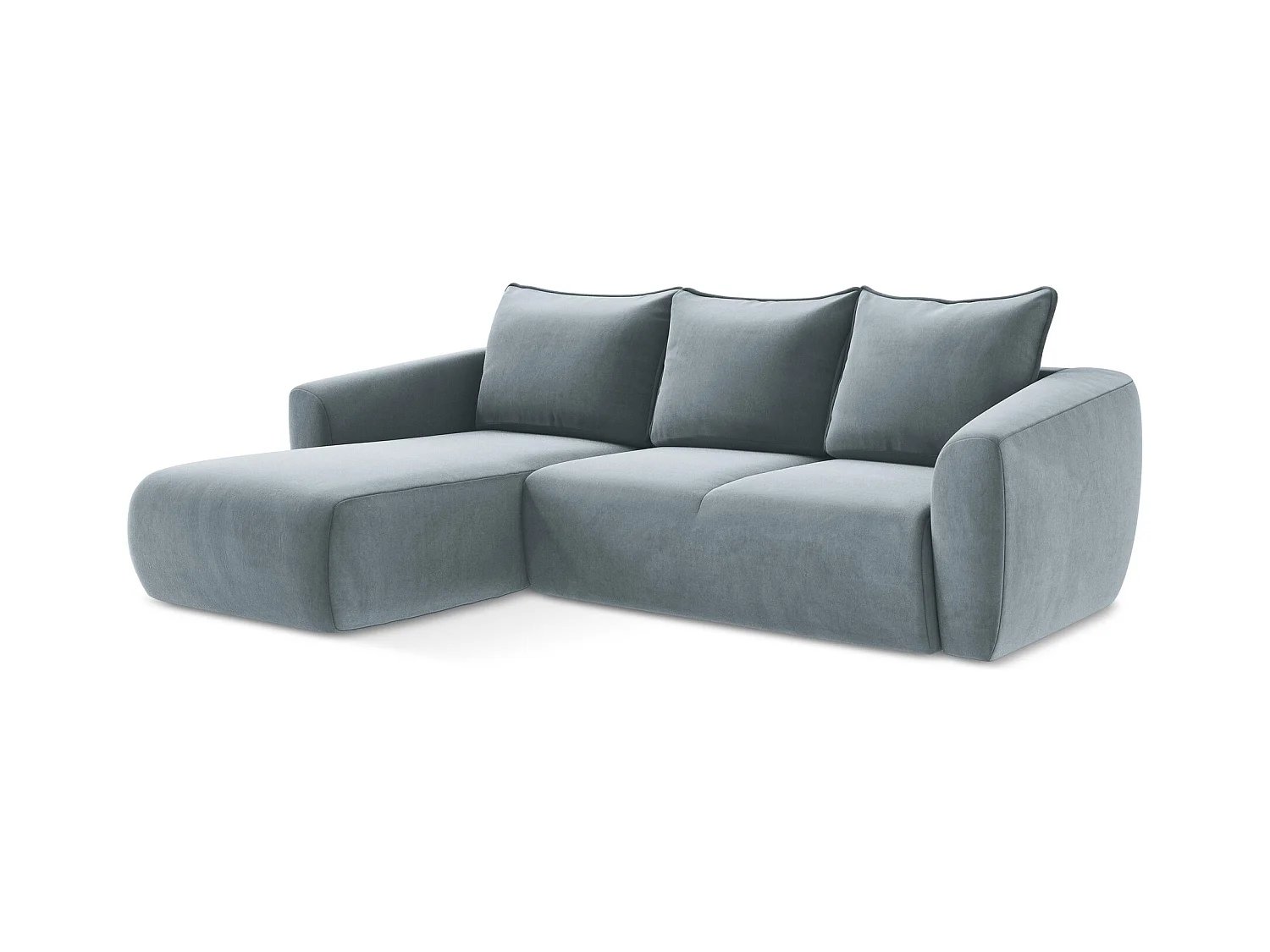 Canapé d’angle 3 places gauche convertible en velours - bleu clair - GUAVA